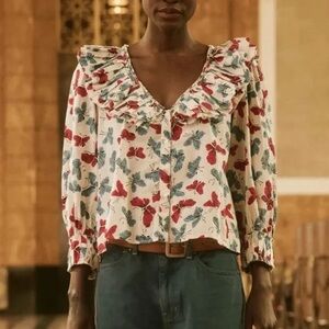 THE GREAT. Butterfly Ruffle Blouse Size 0